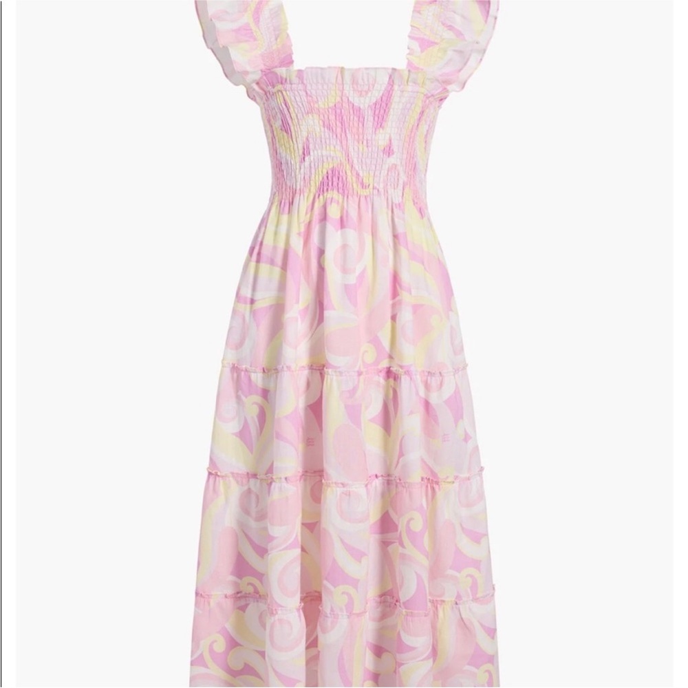 Hill House Home NWT Nap Dress Kaleidoscope Smocked Linen Midi Dress Size 2xl - Picture 2 of 13